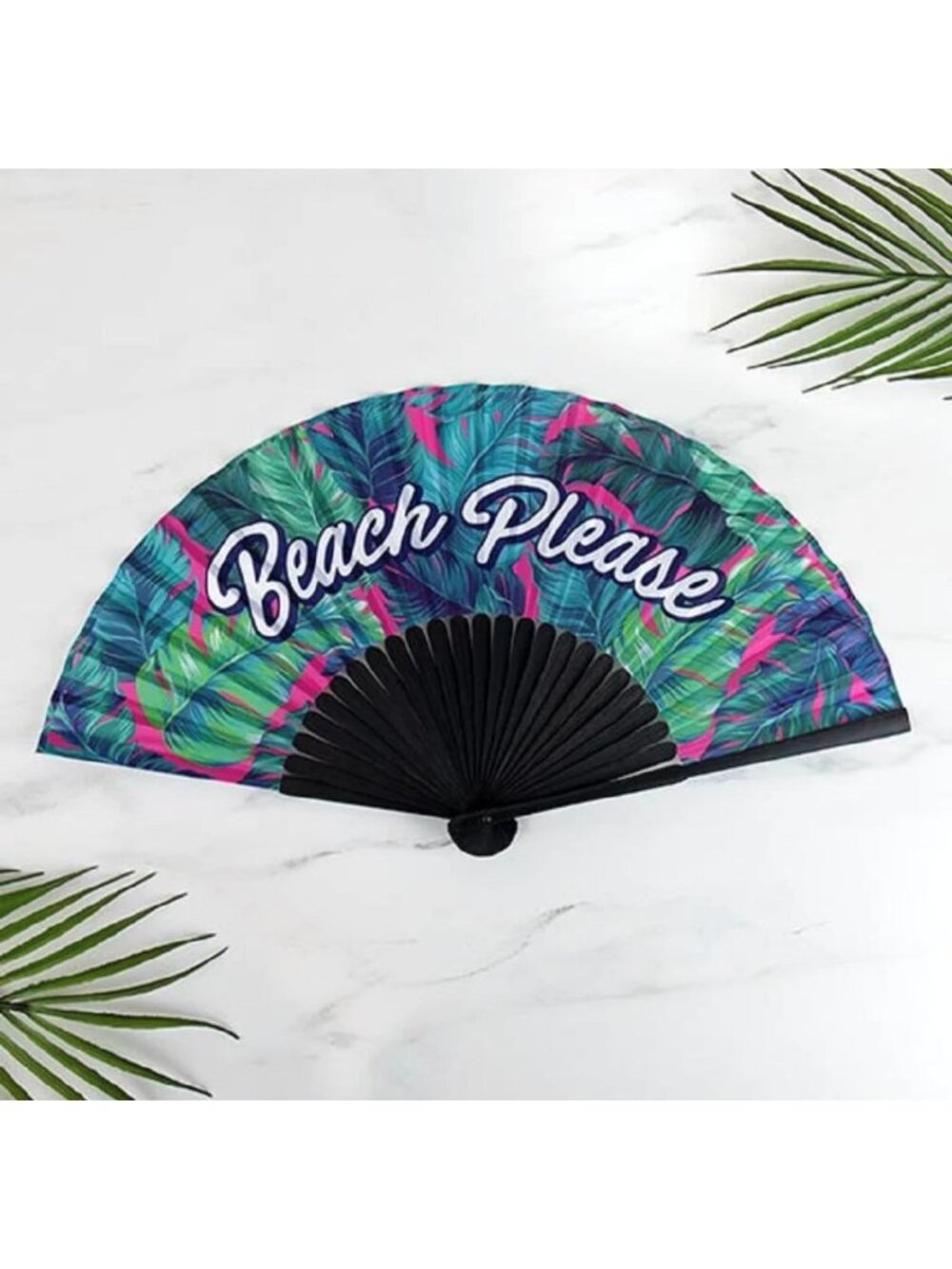 BEACH PLEASE Tropical Full Size Fan NEW NWT